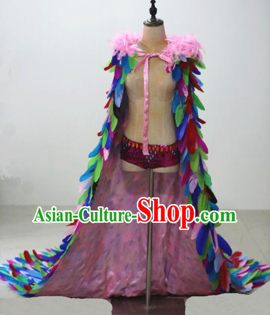 Custom Performance Mantle Halloween Stage Show Clothing Cosplay Angel Colorful Feathers Cloak Catwalks Fashion