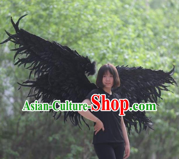 Top Cosplay Demon Angel Decorations Miami Catwalks Props Stage Show Black Feather Wings Brazilian Parade Back Accessories