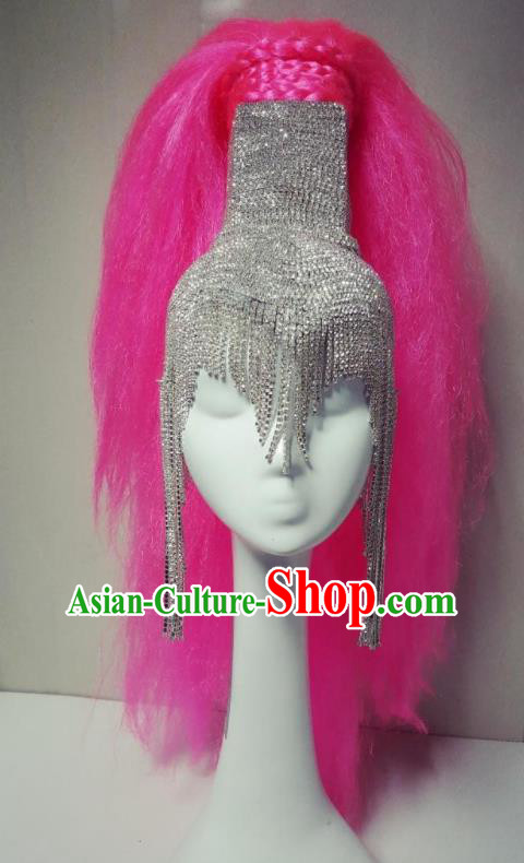 Handmade Stage Performance Giant Hair Crown Samba Dance Hair Accessories Rio Carnival Rosy Ponytail Hat Catwalks Headwear