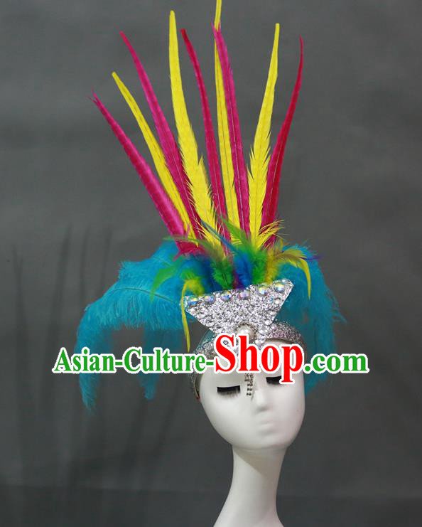 Handmade Catwalks Headwear Stage Performance Giant Hair Crown Samba Dance Hair Accessories Rio Carnival Blue Feather Hat