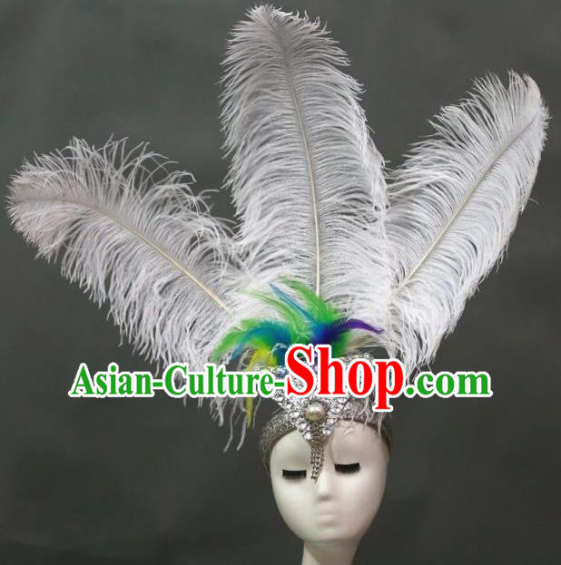 Handmade Stage Performance Hair Crown Samba Dance Hair Accessories Rio Carnival White Feather Hat Catwalks Giant Headpiece