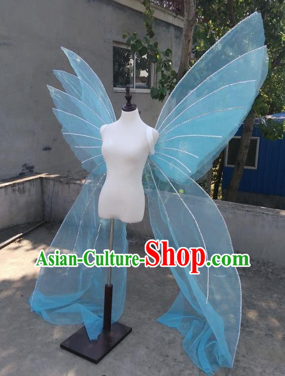 Top Cosplay Angel Decorations Miami Catwalks Props Stage Show Blue Veil Giant Wings Brazilian Parade Back Accessories