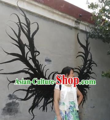 Top Miami Catwalks Props Stage Show Black Feather Wings Opening Dance Back Accessories Halloween Cosplay Angel Decorations