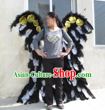 Top Brazil Parade Decorations Miami Catwalks Black Feather Props Stage Show Angel Wings Opening Dance Back Accessories