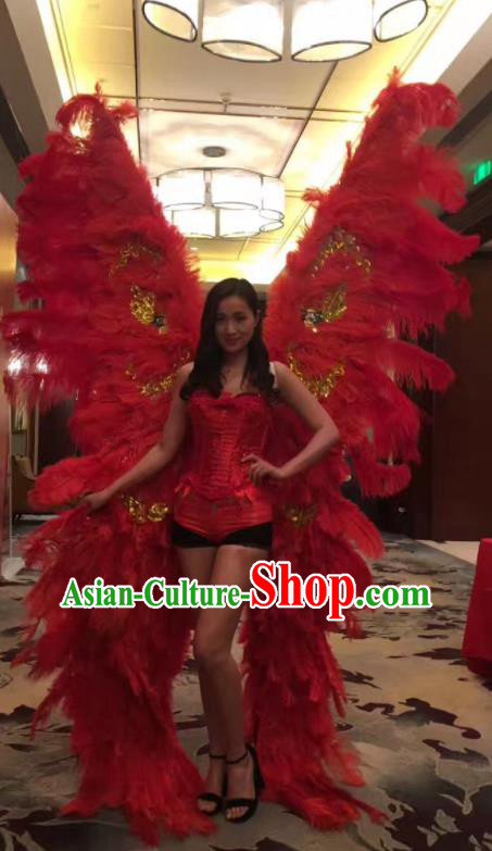 Top Miami Catwalks Accessories Brazil Parade Back Decorations Opening Dance Props Stage Show Red Ostrich Feather Butterfly Wings