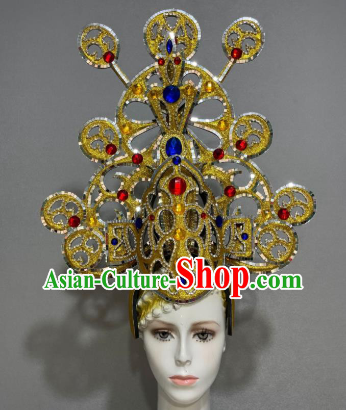 Custom Brazil Parade Giant Hat Samba Dance Hair Accessories Opening Dance Golden Hair Crown Halloween Performance Headdress