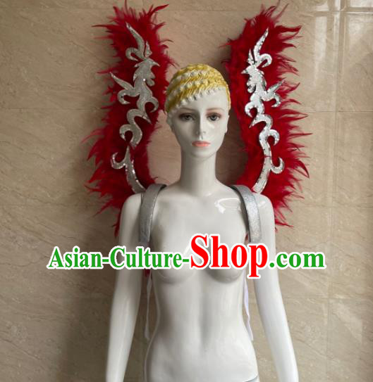 Top Miami Catwalks Accessories Brazil Parade Back Decorations Halloween Cosplay Red Feather Props Stage Show Angel Wings