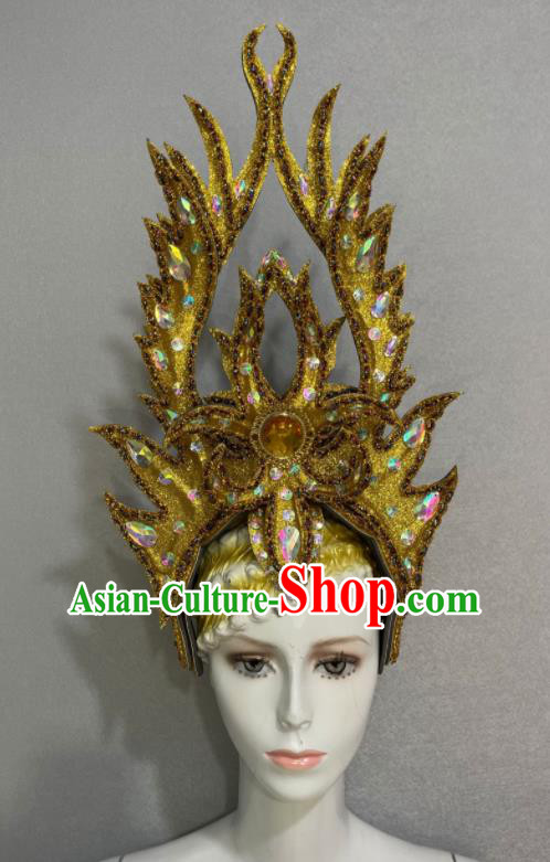 Custom Brazil Parade Golden Hat Samba Dance Hair Accessories Opening Dance Hair Crown Halloween Cosplay Headdress