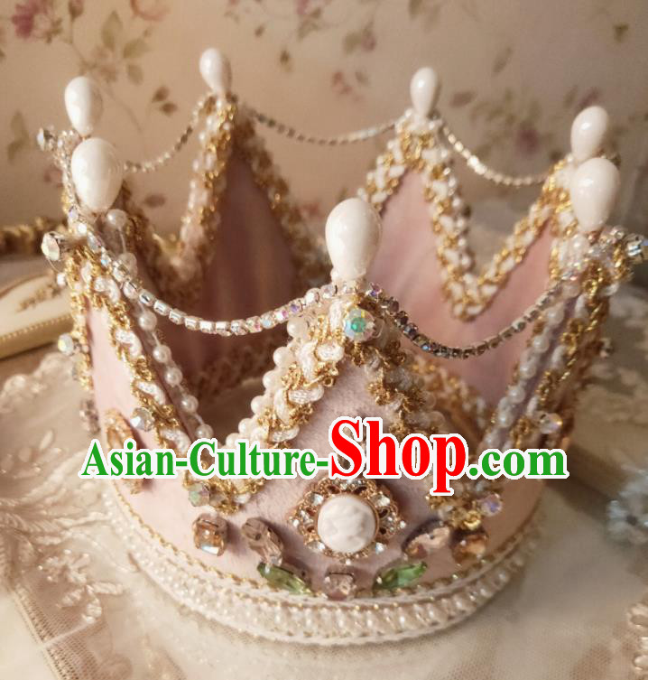 Custom Baroque Princess Tiara Headdress Wedding Bride Hair Accessories European Retro Pink Royal Crown