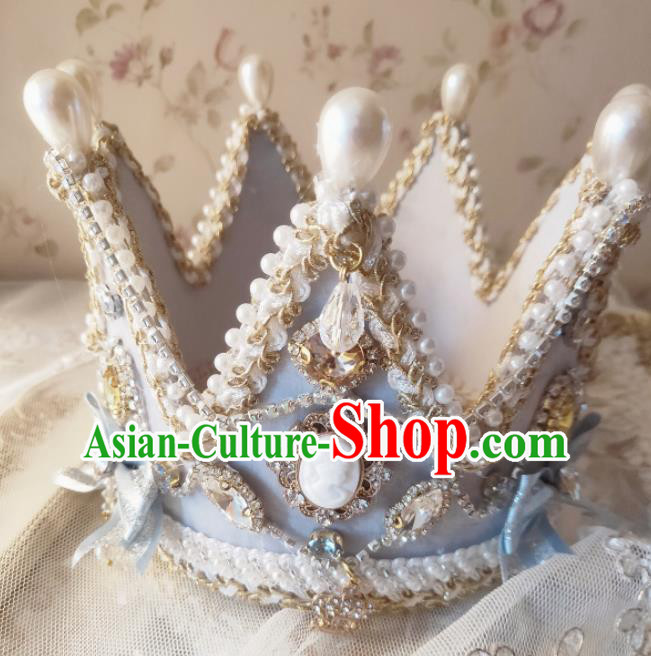 Custom European Retro Blue Royal Crown Baroque Princess Tiara Headdress Wedding Bride Hair Accessories