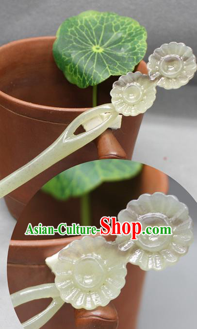 China Traditional Cheongsam Hair Accessories Ancient Princess Hair Stick Handmade Jade Carving Dahlia Hairpin