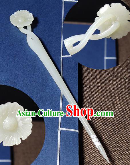 China Ancient Palace Lady Hair Stick Handmade Jade Carving Dahlia Hairpin Traditional Hair Accessories Cheongsam Headpiece