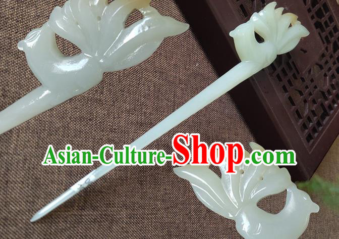 China Ancient Swordswoman Hair Stick Handmade Jade Carving Fox Hairpin Traditional Hair Accessories Cheongsam Headpiece