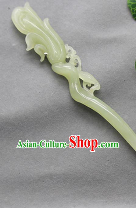 China Ancient Princess Hair Stick Classical Hetian Jade Headpiece Handmade Carving Mangnolia Hairpin Traditional Hair Accessories