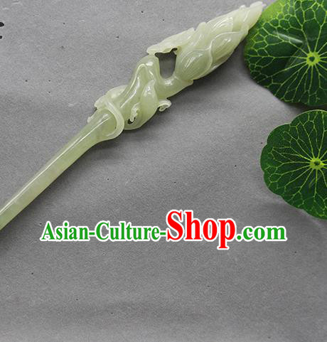 China Ancient Princess Hair Stick Classical Carving Mangnolia Headpiece Handmade Jade Hairpin Traditional Hanfu Hair Accessories