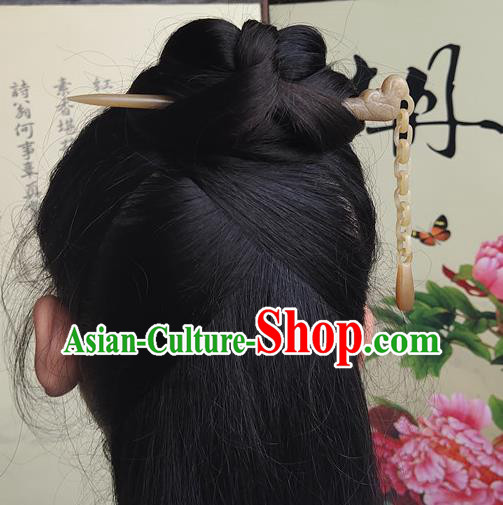 China Ancient Court Lady Tassel Hair Stick Classical Headpiece Handmade Jade Carving Hairpin Traditional Hair Accessories