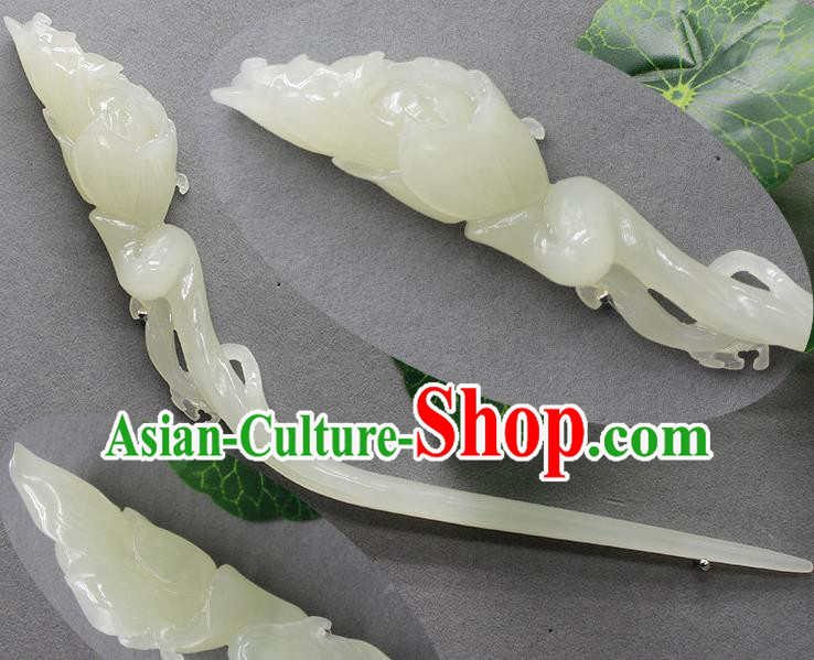 China Handmade Jade Mangnolia Hairpin Traditional Hanfu Hair Accessories Qin Dynasty Hair Stick Ancient Empress Headwear