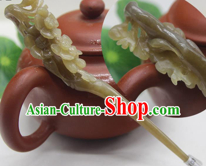 China Ancient Princess Hair Stick Han Dynasty Court Lady Headpiece Handmade Jade Carving Plum Hairpin Traditional Hanfu Hair Accessories