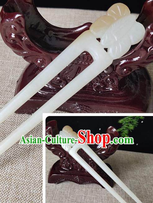 China Ancient Empress Hair Stick Han Dynasty Court Headpiece Handmade Jade Butterfly Hairpin Traditional Hanfu Hair Accessories