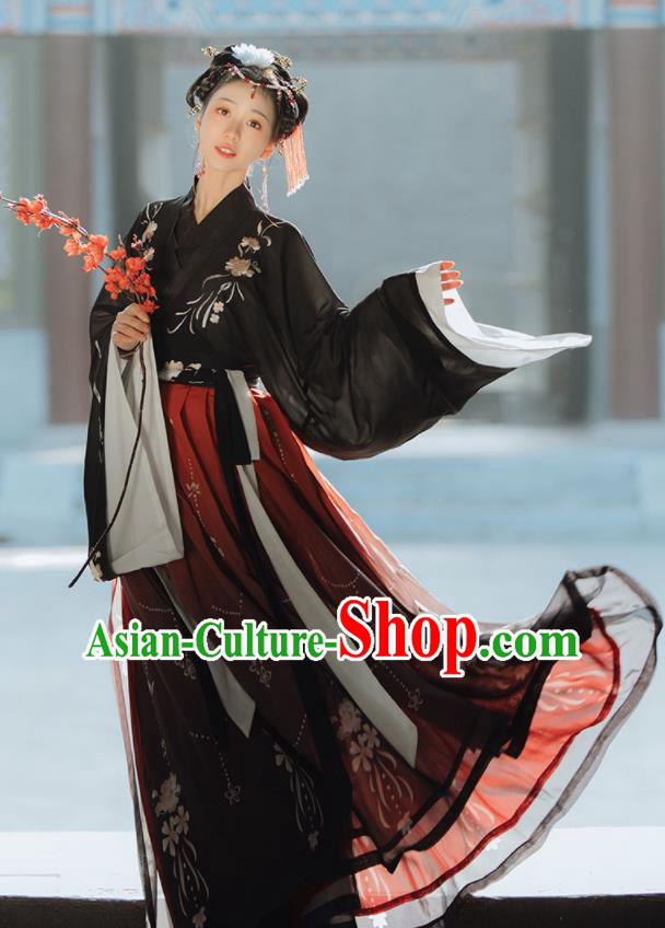 China Ancient Court Princess Historical Clothing Jin Dynasty Empress Garment Costumes Traditional Imperial Consort Black Hanfu Dress Attires
