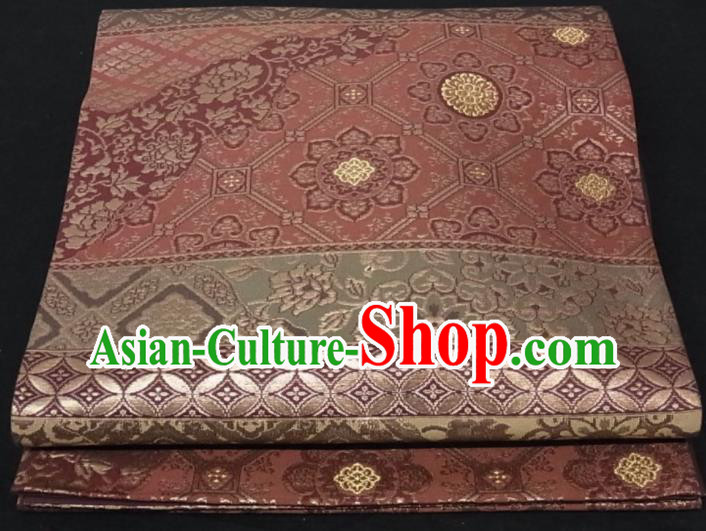 Japanese Classical Flowers Pattern Kimono Belt Handmade Wine Red Brocade Waistband Traditional Yukata Robe Nishijin Girdle Accessories