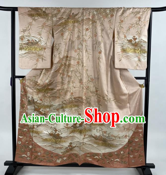Japanese Young Woman Silk Yukata Dress Traditional Festival Clothing Classical Chrysanthemum Pattern Tsukesage Kimono Costume