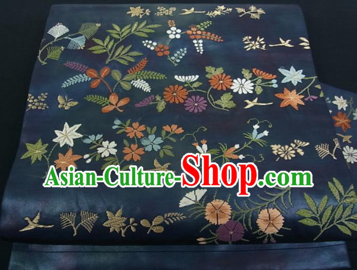 Japanese Classical Daisy Pattern Kimono Belt Handmade Navy Brocade Waistband Traditional Yukata Robe Nishijin Girdle Accessories