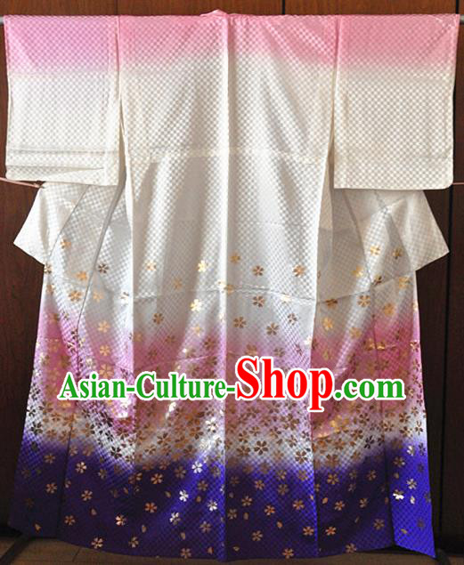 Japanese Classical Sakura Pattern Tsukesage Kimono Costume Court Princess Silk Yukata Dress Traditional Wedding Bride Clothing