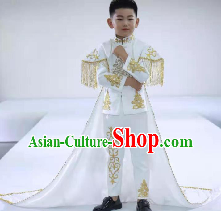 Top Boys Stage Show White Suits Baby Compere Garment Costumes Children Catwalks Western Clothing Catwalks Fashion