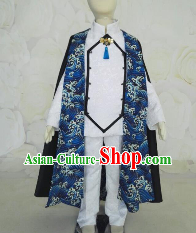 Top Catwalks Fashion Boys Stage Show White Suits Baby Compere Garment Costumes Children Performance Western Clothing with Cape