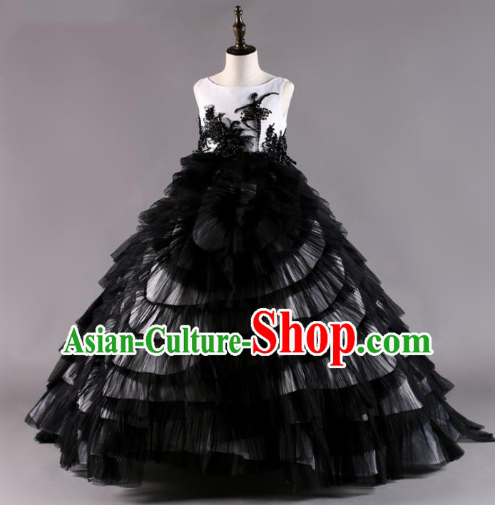 Custom Girl Catwalks Garment Costume Stage Show Black Veil Full Dress Fairy Princess Fashion Modern Dance Clothing