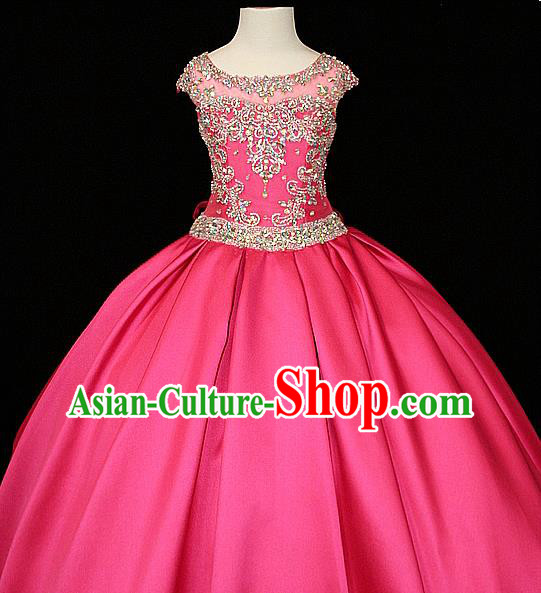 Custom Stage Show Rosy Satin Full Dress Fairy Princess Fashion Piano Recital Clothing Girl Catwalks Garment Costume
