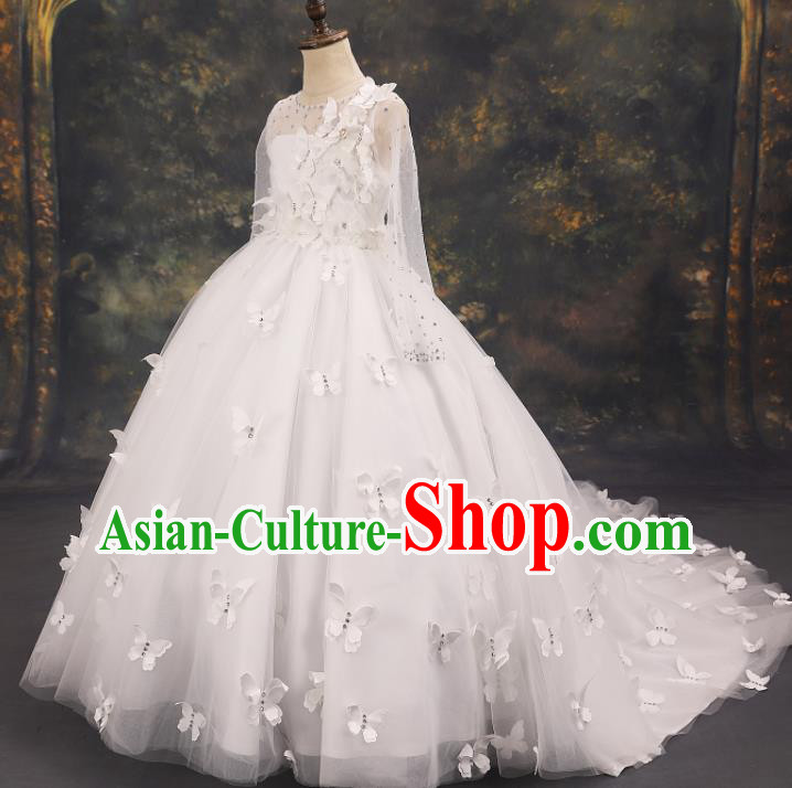 Custom Piano Recital Clothing Children Catwalks Garment Costume Christmas Performance White Full Dress Baroque Princess Fashion