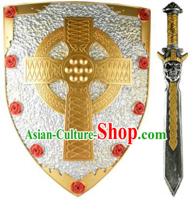 Top Halloween Fancy Ball Warrior Toys Cosplay Hero Sword and Shield Masquerade Party Props Stage Show Knight Accessories
