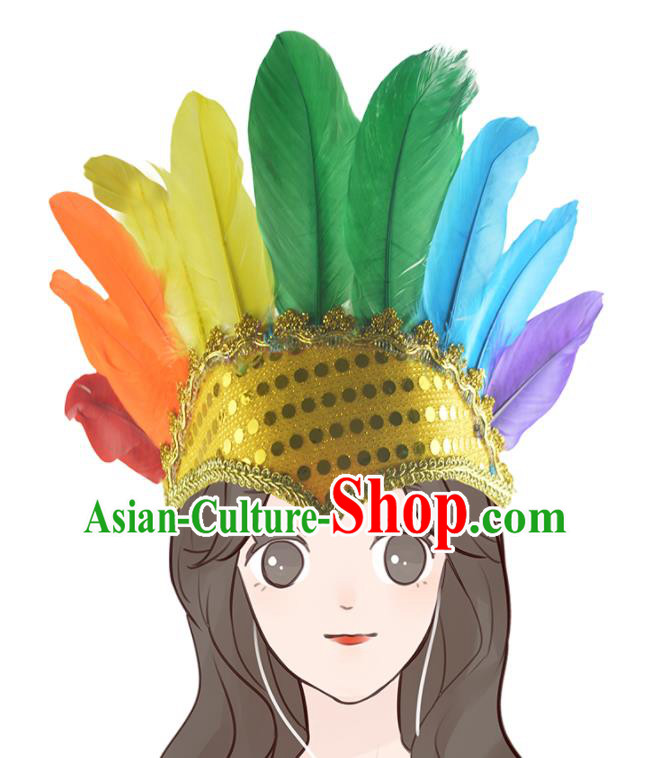 Professional Samba Dance Hair Accessories Tribal Chief Headwear Apache Wild Man Headdress Halloween Cosplay Colorful Feather Hat