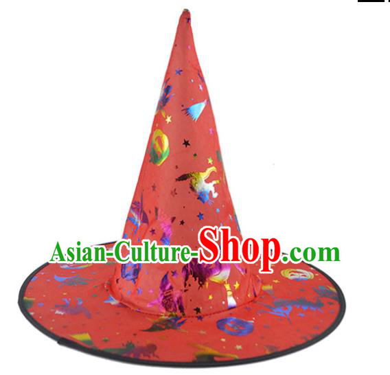 Handmade Halloween Magic Headdress Fancy Party Red Hat Cosplay Witch Headwear Stage Performance Peaked Cap