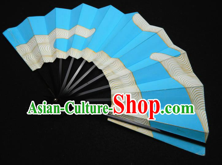 Japan Handmade Craft Fans Kimono Blue Accordion Geisha Dance Folding Fan Traditional Stage Performance Fan