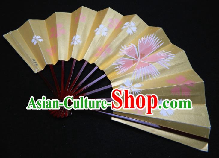 Japan Geisha Dance Folding Fan Traditional Stage Performance Fan Handmade Craft Fans Kimono Printing Sakura Golden Accordion
