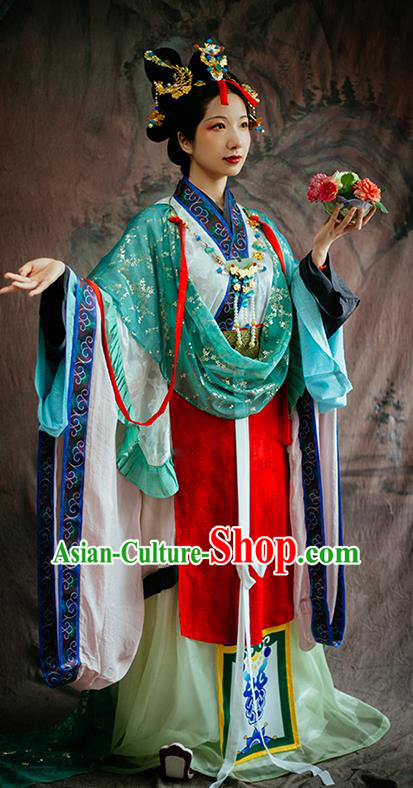 China Ancient Imperial Consort Garment Clothing Song Dynasty Court Beauty Hanfu Dress Traditional Dunhuang Murals Historical Costumes Complete Set