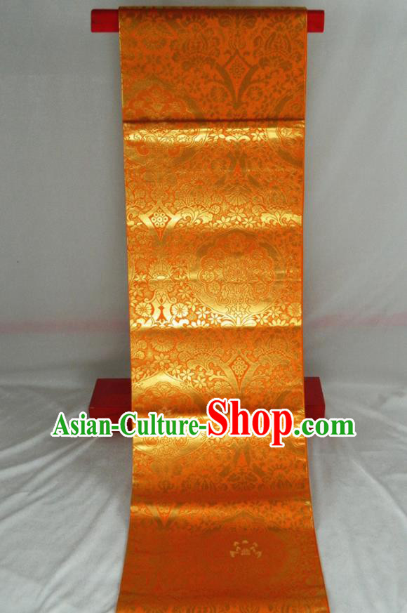 Japanese Handmade Orange Brocade Waistband Classical Yukata Dress Hekoobi Accessories Traditional Flowers Pattern Kimono Belt