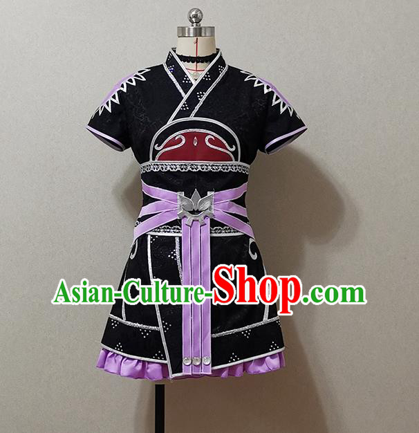 China Cosplay Fairy Garment Costumes Ancient Young Lady Black Short Dress Outfits Traditional JX Online Swordswoman Clothing