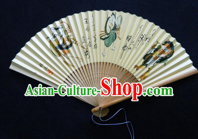 Japan Woman Accordion Handmade Bamboo Fan Traditional Dance Folding Fan Ukiyoe Painting Fan