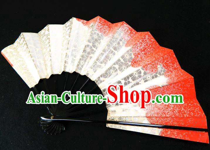 Japan Traditional Dance Folding Fan Geisha Performance Fan Woman Plum Pattern Accordion Handmade Ebony Fan