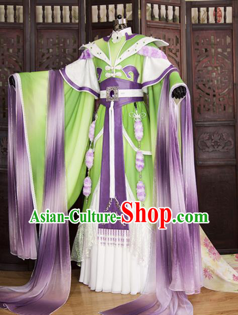 China Ancient Empress Green Hanfu Dress Traditional Puppet Show Mu Chengxue Clothing Cosplay Fairy Queen Garment Costumes