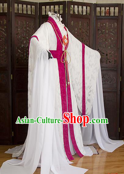 China Traditional Puppet Show Swordswoman Clothing Cosplay Fairy Princess Garment Costumes Ancient Empress White Hanfu Dress
