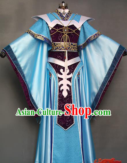 China Cosplay King Hanfu Clothing Ancient Swordsman Garment Costumes Traditional Puppet Show Emperor Blue Uniforms