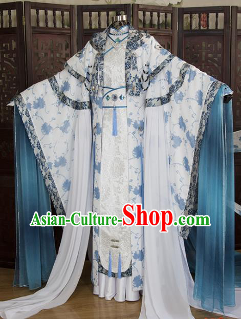 China Ancient Noble Childe Garment Costumes Traditional Puppet Show Swordsman Su Huanzhen Uniforms Cosplay Royal Prince White Hanfu Clothing