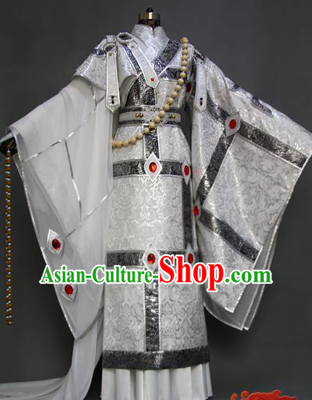 China Traditional Puppet Show Monk Warrior Grey Uniforms Cosplay King Hanfu Clothing Ancient Swordsman Garment Costumes