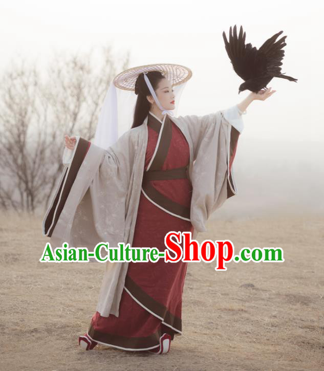 China Ancient Palace Beauty Garment Clothing Han Dynasty Princess Red Hanfu Dress Traditional Court Dance Historical Costumes
