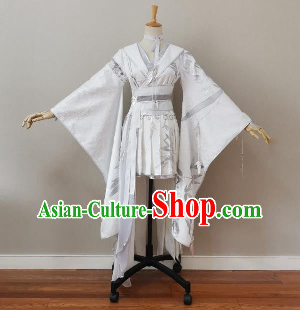China Traditional JX Online Female Swordsman Clothing Cosplay Fairy Garment Costumes Ancient Goddess White Short Dress Outfits